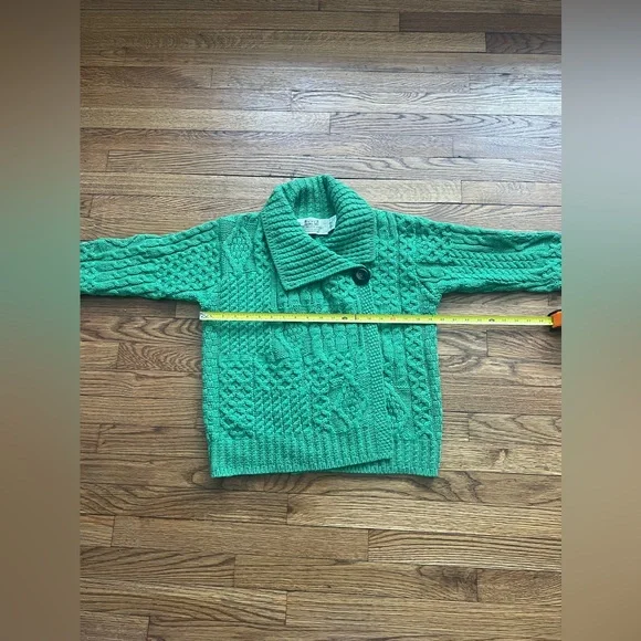 Green Aran Sweater Market Patchwork Cardigan with Collar - Picture 5 of 5